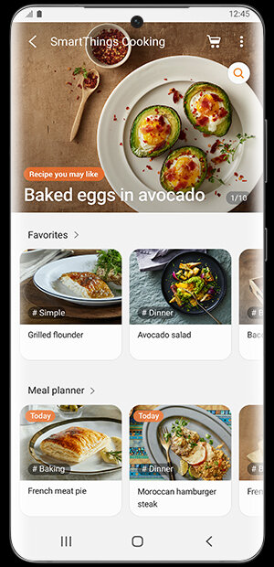 Zestaw przepisów możliwych do przygotowania dzięki aplikacji mobilnej SmartThings Cooking