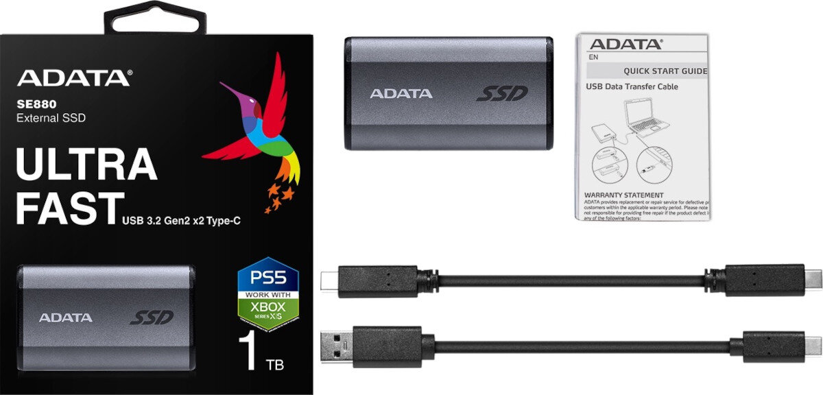 Dysk ADATA Elite SE880 1TB SSD opakowanie zawartość zestaw