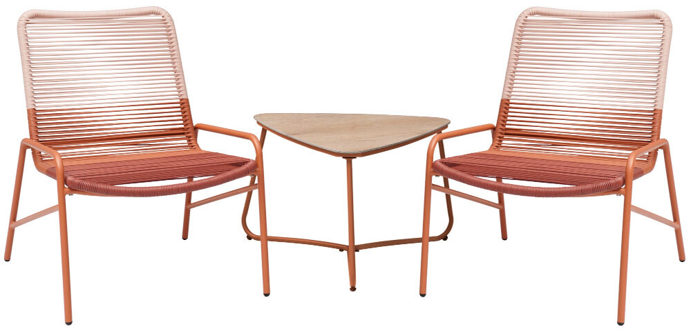 Zestaw mebli ogrodowych MIRPOL Vichy Łososiowy ekskluzywny zestaw stolik kawowy dwa krzesła w modernistycznym stylu