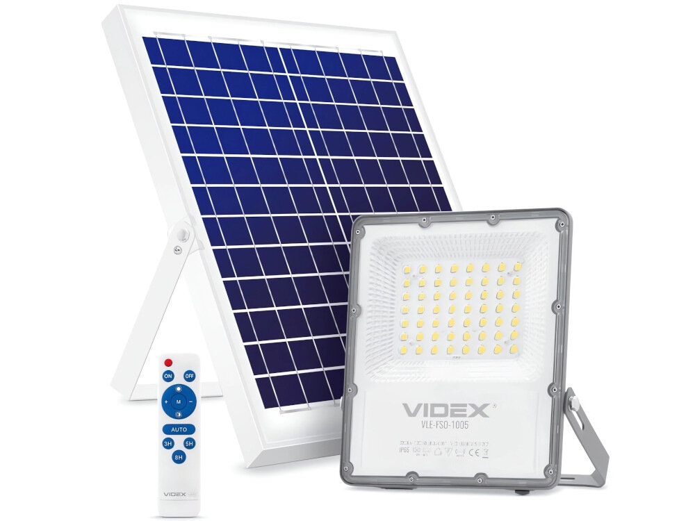 Naświetlacz LED VIDEX VLE-FSO-1005 z panelem solarnym energooszczedny ekologiczny niezalezny od zasilania zewnetrznego zastosowanie zewenetrzne dziala w harmonii z natura minimalizuje emisje dwutlenku wegla panel sloneczny pilot intuicyjna obsluga