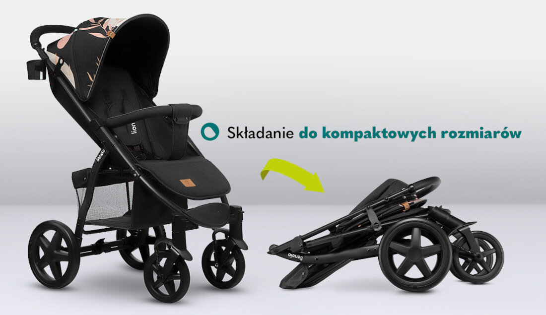 Wózek dziecięcy LIONELO Annet Plus Lovin Czarny Łatwość przechowywania wymiary rozłożony złożony automatyczna blokada rozmiar