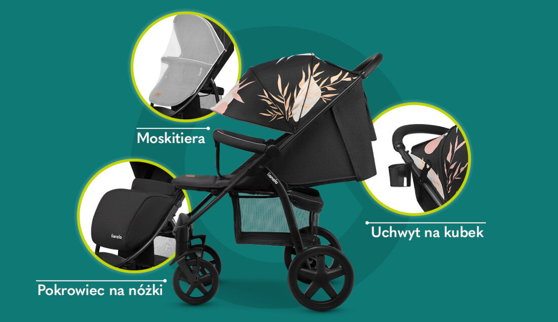 Wózek dziecięcy LIONELO Annet Plus Lovin Czarny zestaw akcesoria komplet wyposazenie