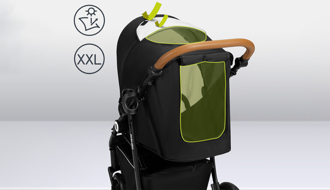Wózek dziecięcy LIONELO Natt Onyx Budka XXL filtr UPF50+ promienie osłona ochrona