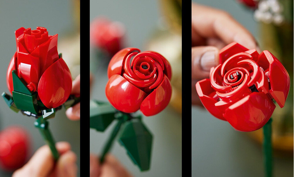 KLOCKI LEGO ICONS BUKIET RÓŻ 10328 trzy fazy kwiatnienia wysokość róża 31cm