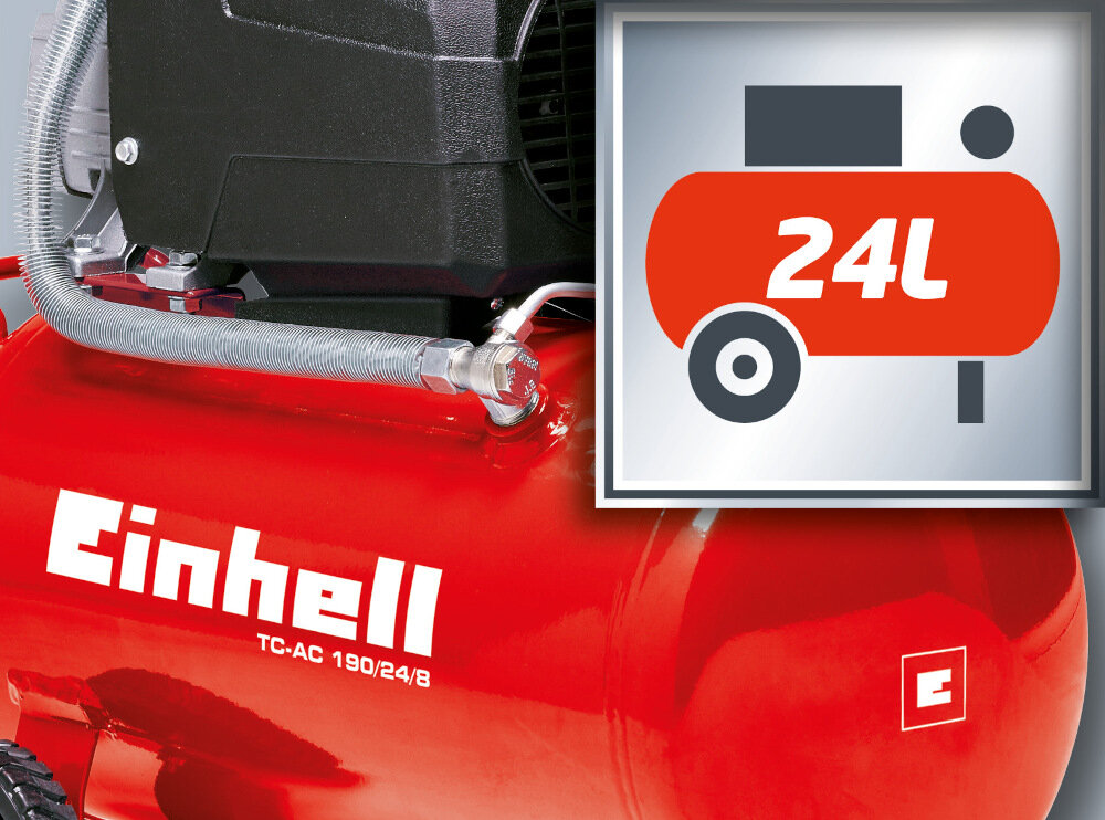Kompresor EINHELL TC-AC 190-24-8 zbiornik pojemnosc 24 litry rezerwy powietrza do narzedzi pneumatycznych w domowym warsztacie