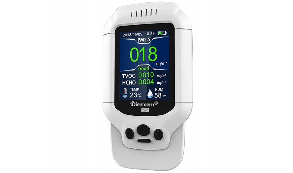Czujnik powietrza i smogu DIENMERN DM502 dokladne okreslenie parametrow pomiar wilgotnosci temperatury jakosci powierza 8 parametrow wyswietlacz LCD