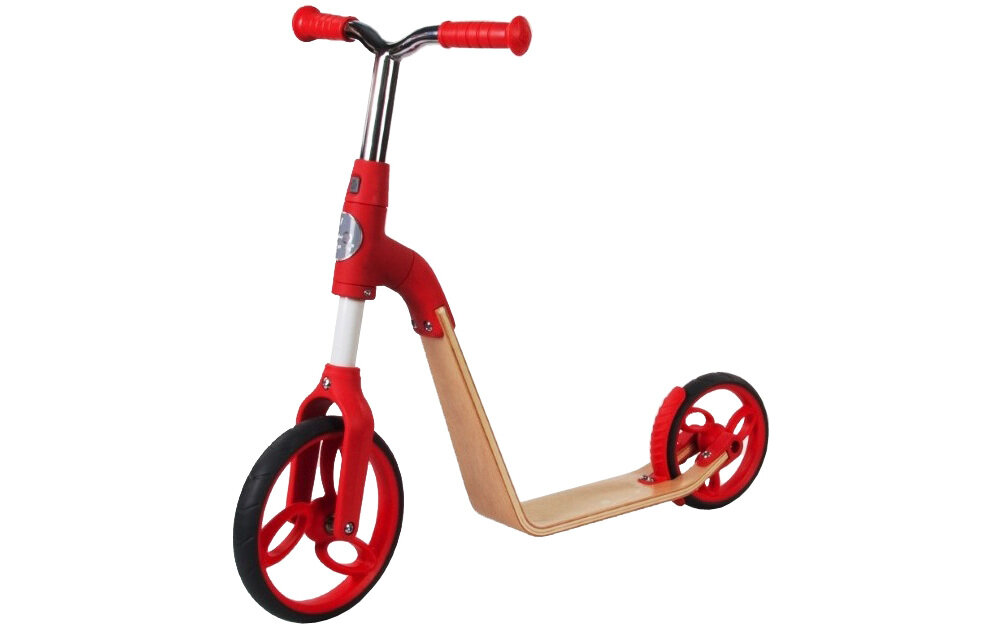 Rowerek biegowy SUN BABY Evo 360 2w1 Czerwony wygodne drewniane siodełko po naciśnięciu jednego przycisku zmienia się w szeroki podest nie wymaga regulacji dla dzieci w wieku od 3 do 5 lat maksymalne obciążenie do 20 kg
