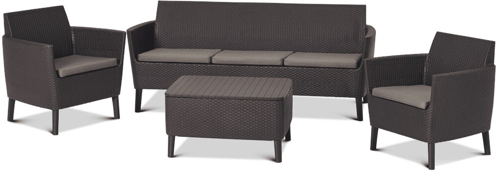 Zestaw mebli ogrodowych KETER Salemo 238591 Brązowy ekskluzywny zestaw mebli ogrodowych stolik do kaway potrójna sofa dwa fotele wygodna w nowoczesnym stylu