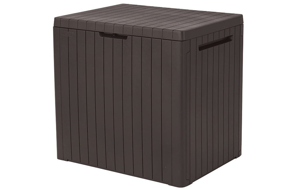 Skrzynia ogrodowa KETER City Storage Box 113l Antracyt funkcjonalny produkt schowek dodatkowe miejsce do siedzenia maksymalny nacisk an pokrywę do 100 kg