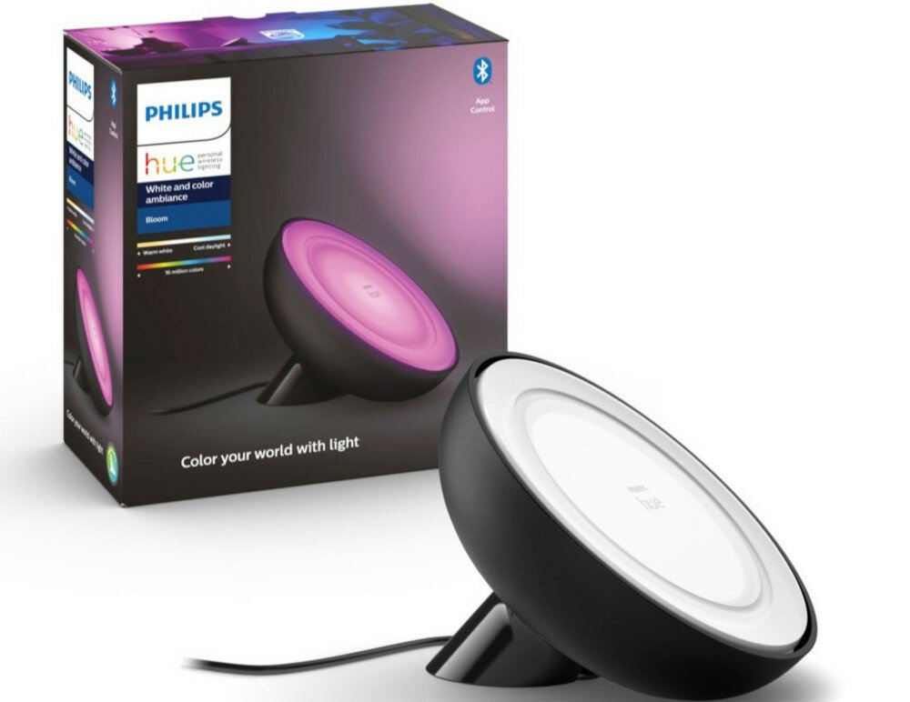 Lampa akcentująca plug-and-play PHILIPS Hue Bloom lampa stołowa LED 16 milionów kolrów niewielki rozmiar łatwość podłączenia sterowany za pomocą aplikacji Philips Hu Bluetooth maksymalnie 10 punktami świetlnymi