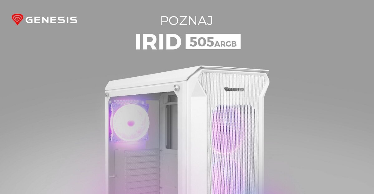 Obudowa GENESIS Irid 505 ARGB wytrzymała wentylatory chłodzenie systemy podzespołu pojemna