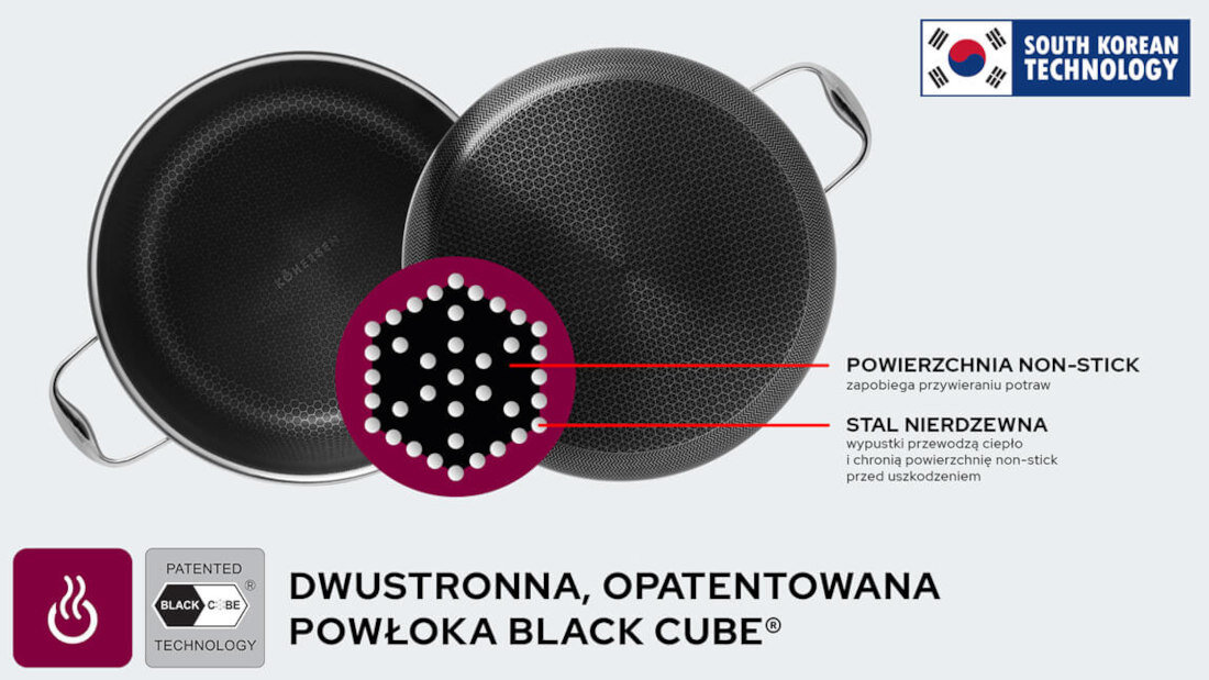 Patelnia KOHERSEN Black Cube 71107 24 cm koreanska technolgoia BLACK CUBE® powloka non-stick efektywne rozprowadzanie ciepla