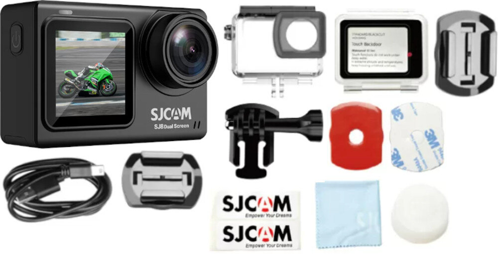 Kamera sportowa SJCAM SJ8 Dual Screen Czarny opakowanie zestaw zawartość akcesoria