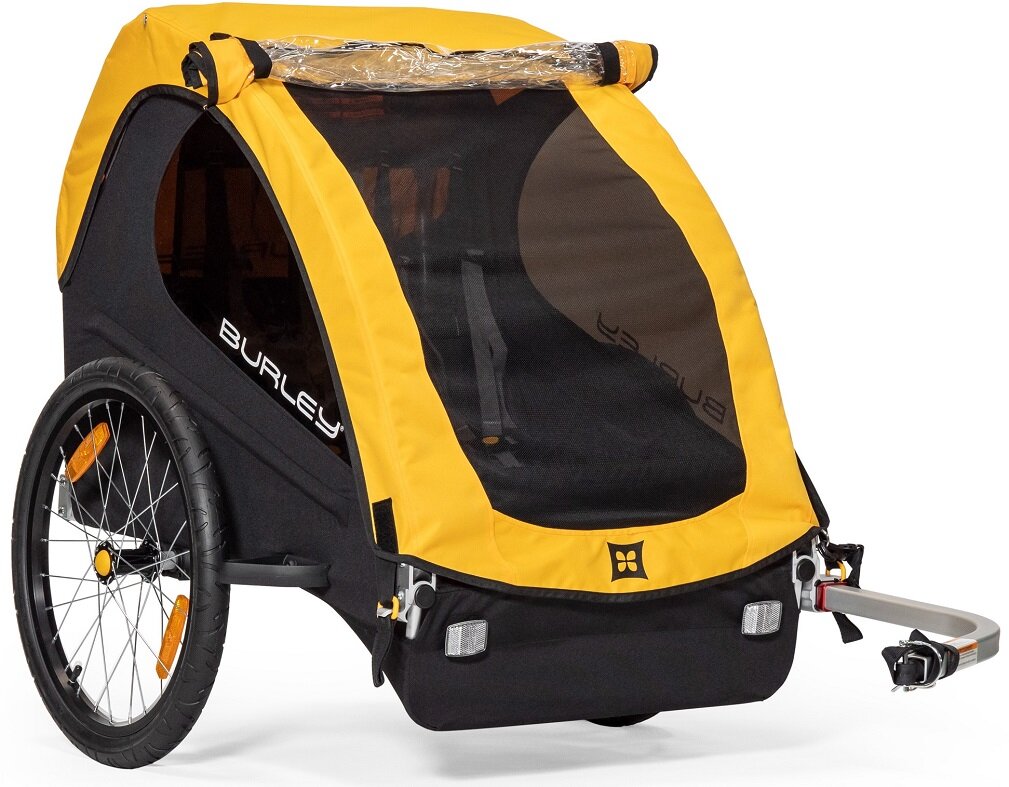 Przyczepka rowerowa BURLEY Bee Żółty wygoda bezpieczeństwo odblaski łatwy montaż możliwość złożenia Solidna konstrukcja Wygodne siedzenie Komfortowa podróż Pojemny schowek