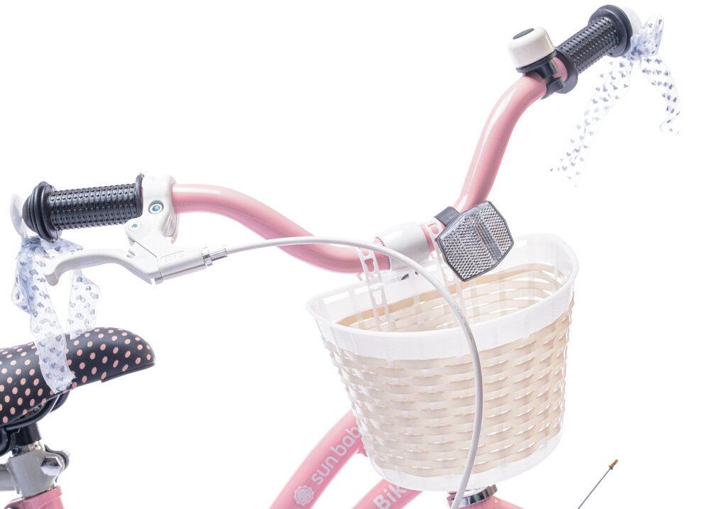 Rower dziecięcy SUN BABY Heart Bike 16 cali dla dziewczynki Różowy najwyższy komfort jazdy dziecko nie odczuje dyskomfortu zapewniona odpowiednia pozycja ciała uchwyty pokryte antypoślizgowym materiałem zabezpieczą ręce przed otarciami możliwość regulacji w zakresie 72-80 cm uchwyty zakończone wstążkami dzwonek koszyk na drobiazgi