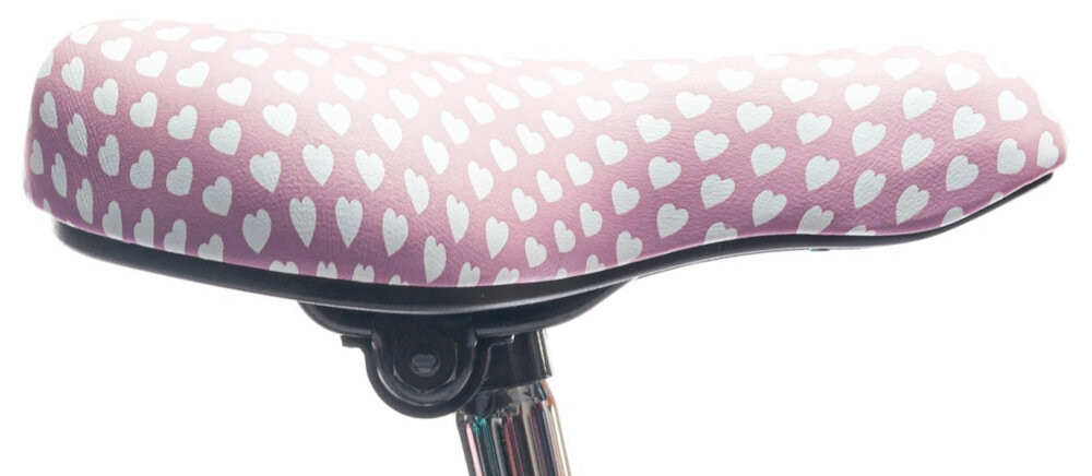 Rower dziecięcy SUN BABY Heart Bike 20 cali dla dziewczynki Różowy bezpieczna i satysfakcjonująca aktywność wygodne siodełko pokryte pięknym mocnym białym materiałem w różowe serduszka możliwość reakcji w zakresie od 61 do 68 cm