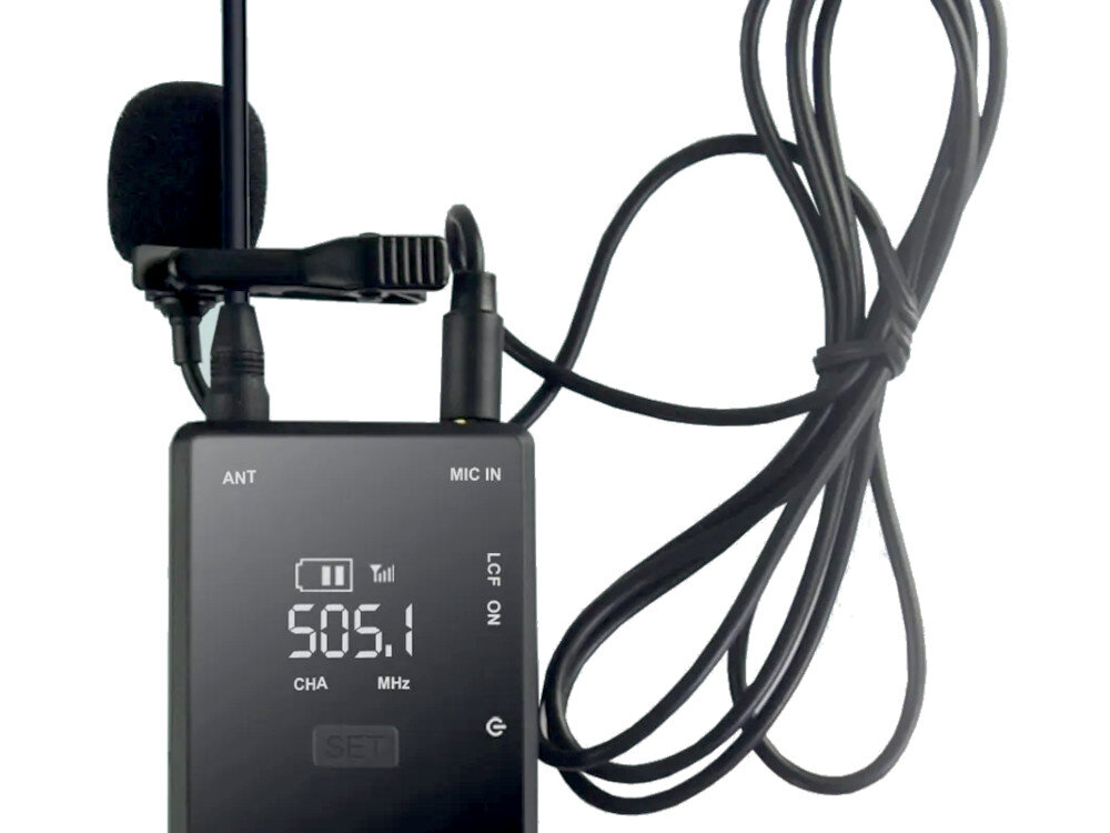 System bezprzewodowy CKMOVA UM100 Kit5 zasięg nadajnik wyświetlacz mikrofon klips