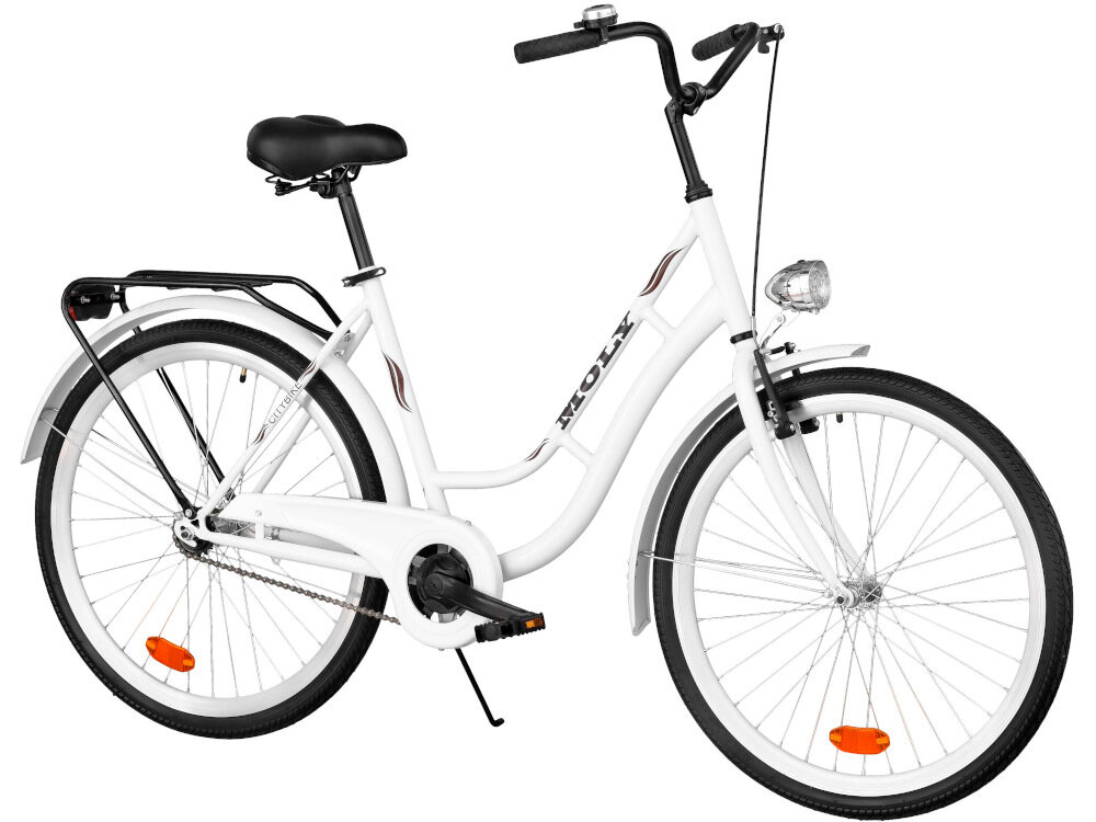 Rower miejski DAWSTAR Moly 1B 26 cali damski Biały do jazdy po ścieżkach rowerowych ulicach do codziennych dojazdów praktyczny ekologiczny środek transportu w klasycznym białym kolorze