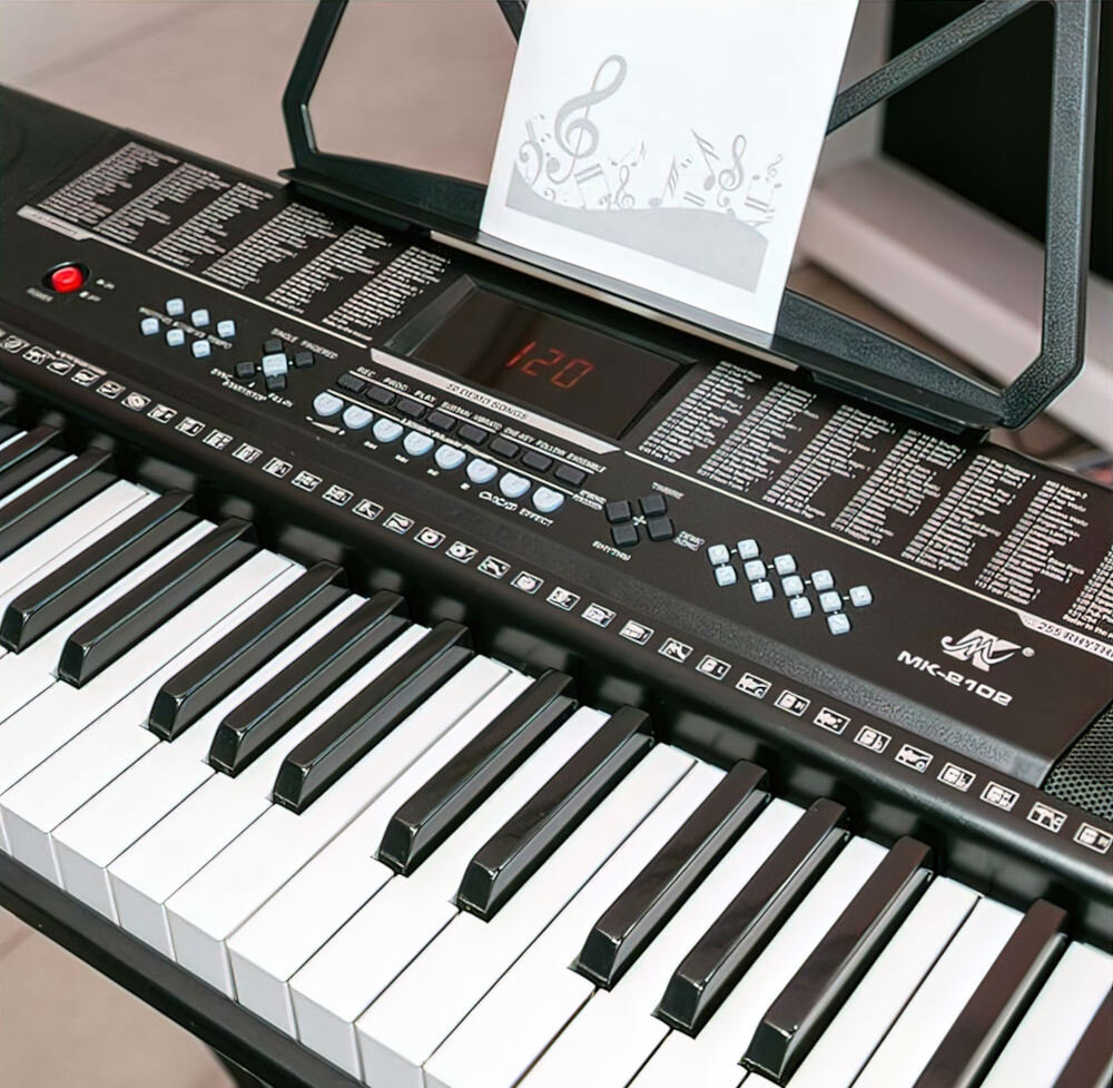 Keyboard MK 2102 Czarny dla najmłodszych muzyka pasja funkcje tradycja start gniazda odtwarzacz mp3 wygoda przenoszenie