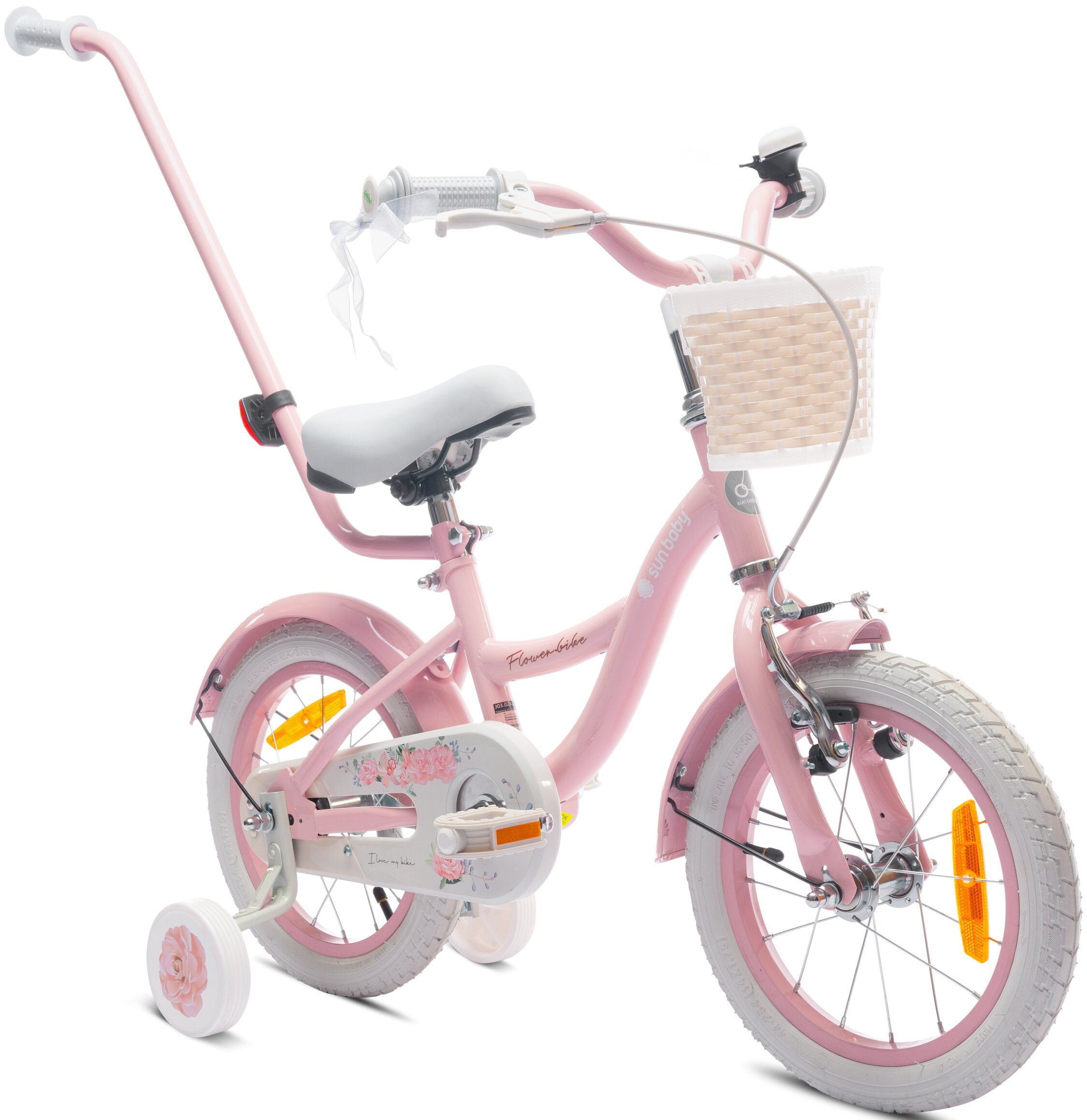 Rower dziecięcy SUN BABY Flower 14 cali dla dziewczynki Różowy różowy lakier solidna konstrukcja nowoczesne wzornictwo dla dziewczynek w wieku od 3 do 5 lat efektywna nauka jazdy szlifowanie umiejętności jazdy na rowerze