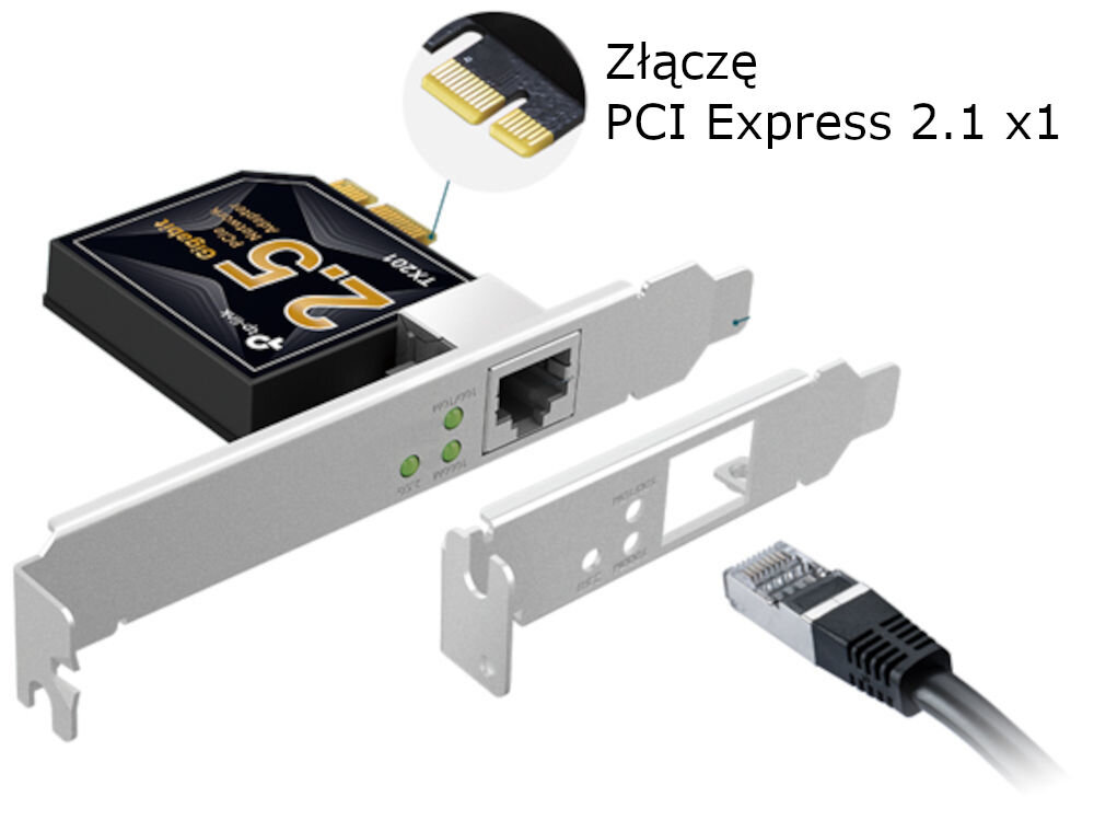 Karta sieciowa TP-LINK TX201 tradycyjny śledź, Low-Profile sledź, złącze PCI Express 2.1, Windows, Linux