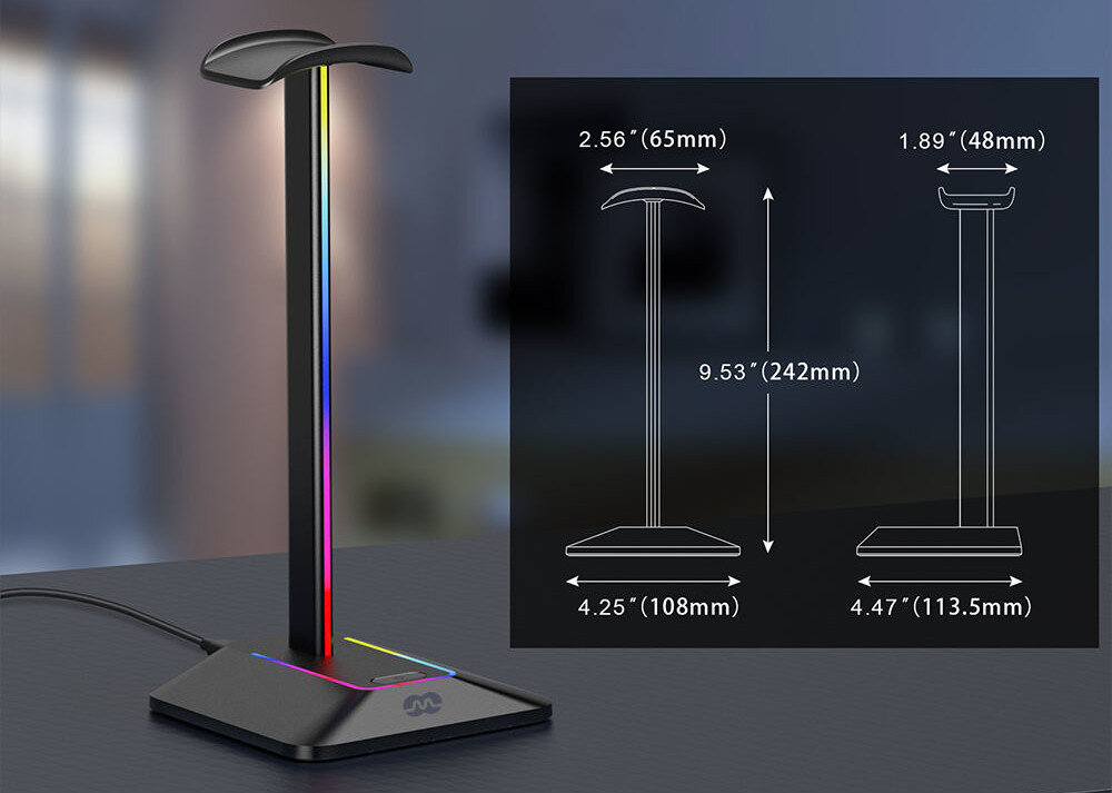 Stojak na słuchawki MOZOS D12 RGB LED parametry dane informacje wymiary waga wielkość materiał
