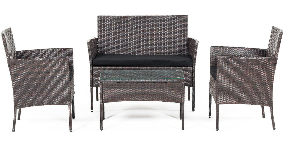Zestaw mebli ogrodowych MEVEN Preston MV-HD1900 Brązowy ekskluzywny zestaw stolik kawowy sofa dwa fotele odpowiednia wygoda w nowoczesnym stylu