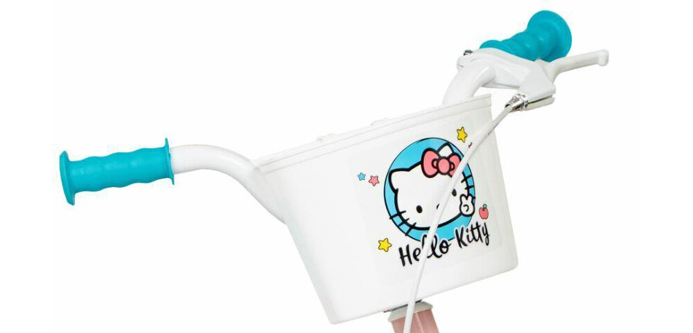 Rower dziecięcy TOIMSA Hello Kitty 12 cali dla dziewczynki ukryty kierownicy pokryte antypoślizgowym materiałem przedni koszyk na drobiazgi na kierownicy z wizerunkiem Hello Kitty