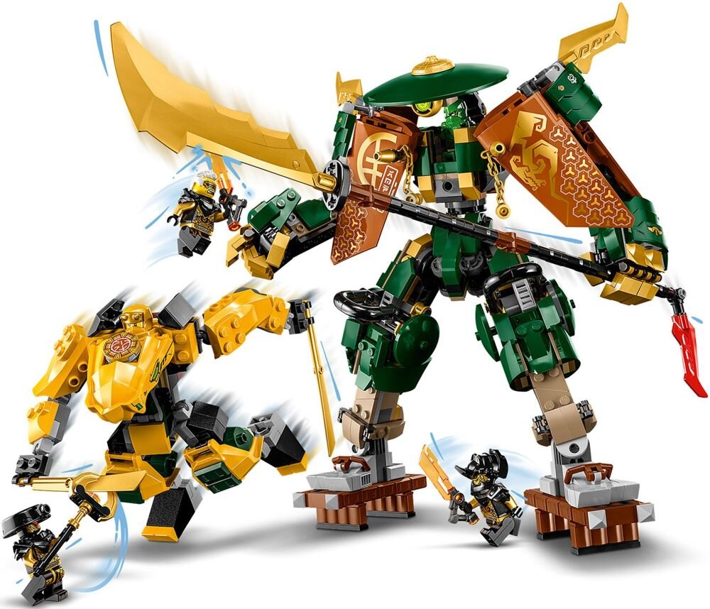 LEGO NINJAGO Drużyna mechów ninja Lloyda i Arina 71794   klocki elementy zabawa łączenie figurki akcesoria figurka zestaw 