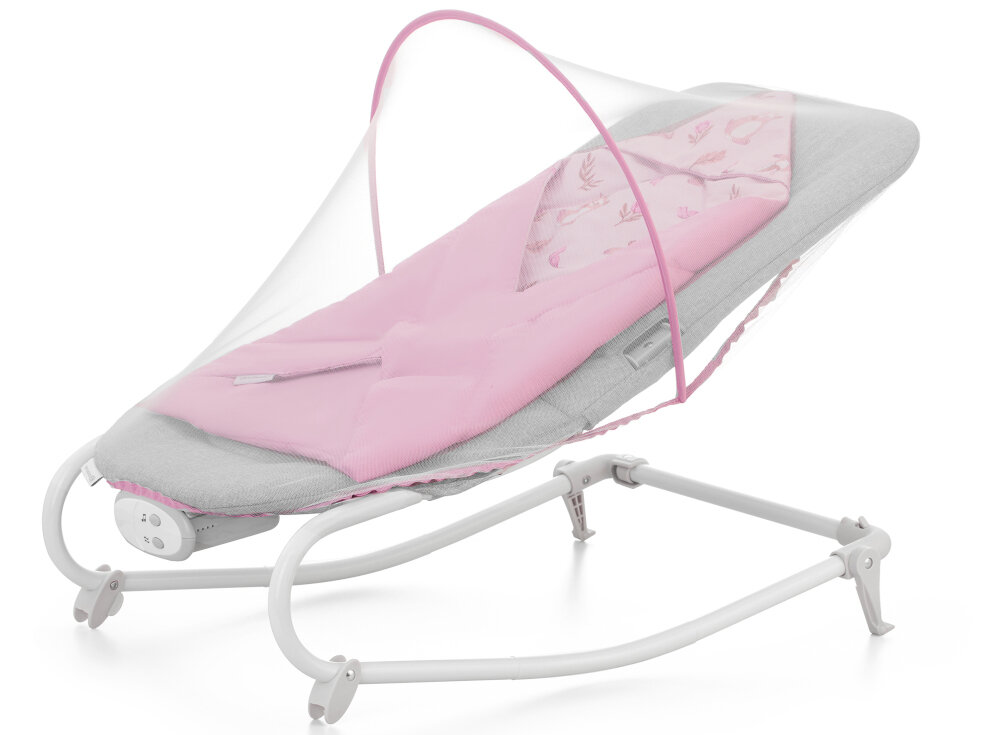 Leżaczek KINDERKRAFT Felio 2 Różowy moskitiera komfort bezpieczenstwo