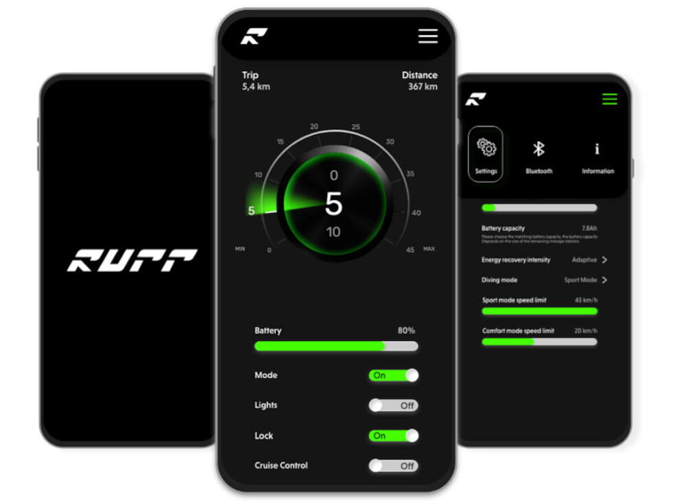 Hulajnoga elektryczna RUPTOR R3 Czarny wbudowany modul Bluetooth bezplatna aplikacja mobilna RUPTOR na systemy Android iOS