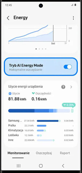 Aplikacja SmartThings - aktywuj tryb AI Energy Mode - krok 3