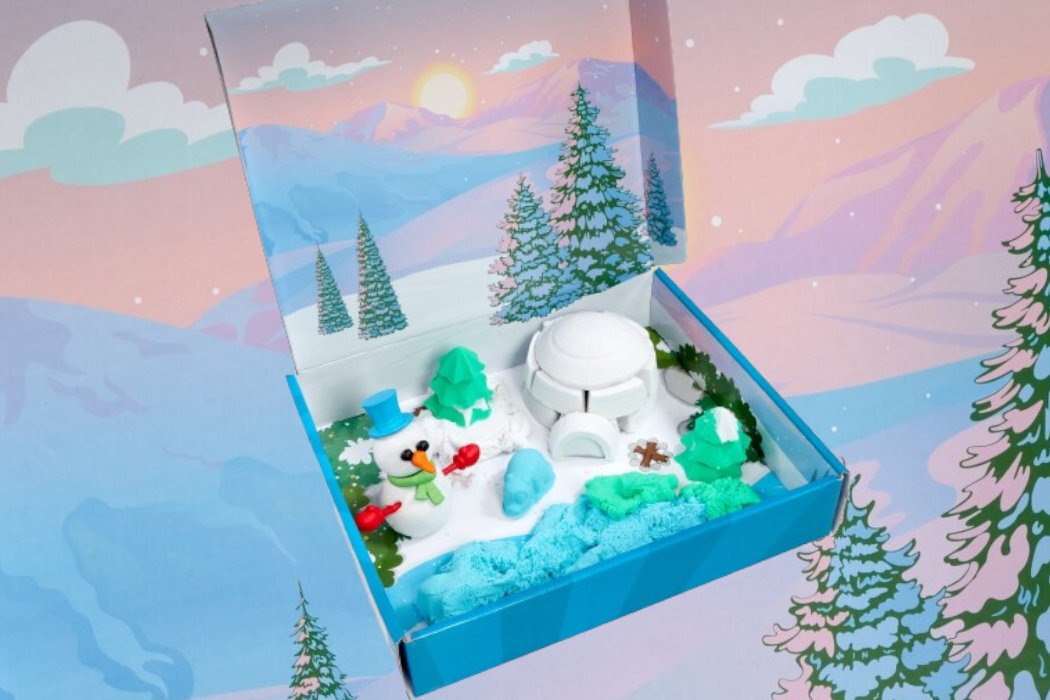 Piasek kinetyczny SUPER SAND Zimowe Miasteczko foremki zabawa kreatywność rozwój