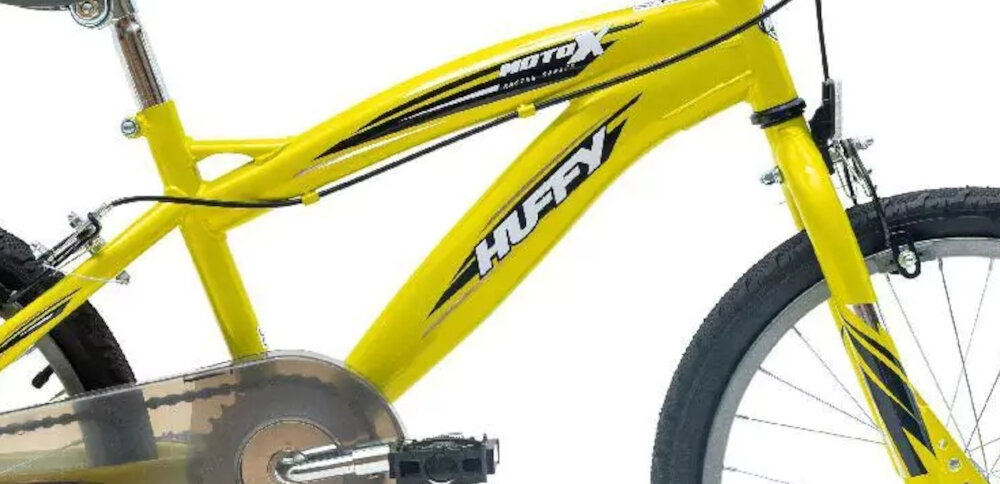 Rower dziecięcy HUFFY Moto X 18 cali dla chłopca Żółty rama 12-calowa stalowa solidna stabilnosc podczas jazdy lekkosc latwe manewrowanie wybor rozmiaru ramy wzrost Twojego dziecka mierzony w zrelaksowanej pozycji typ roweru