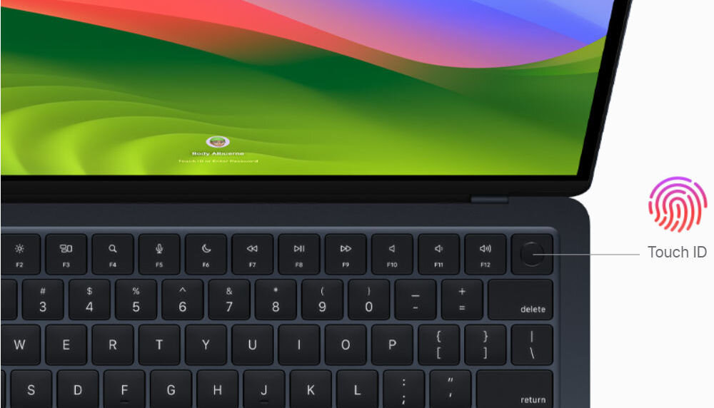 Laptop APPLE MacBook Air 2024 13.6 M3 8GB RAM 256GB SSD macOS Północ klawiatura czytnik linii papilarnych