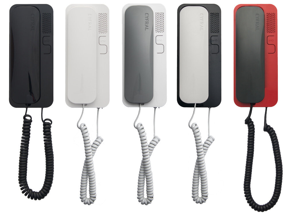 Unifon CYFRAL Smart Biało-czarny obudowa z tworzywa ABS wysoki polysk trwalosc odpornosc na zarysowania i uszkodzenia mechaniczne komponenty wewnetrzne odpowiednio zabezpieczone w kilku wersjach kolorystycznych