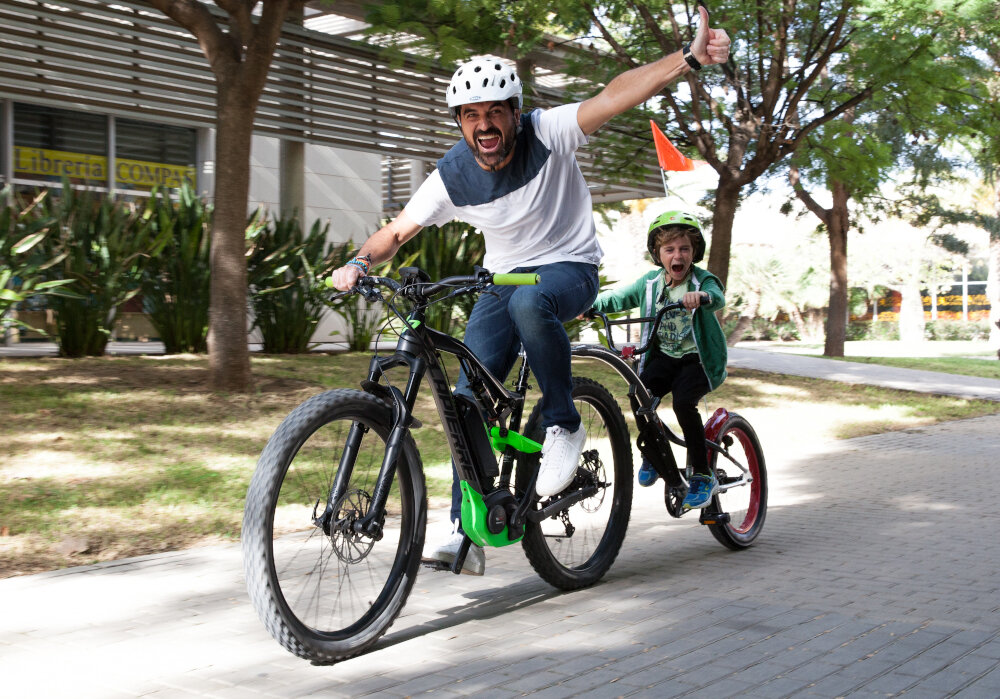 Przyczepka rowerowa WEERIDE Co-Pilot Srebrny dla dzieci w wieku od 4 do 9 lat do rowerow z kolami o wielkosci 26 27,5 28 29 cali kolo ma rozmia 20 cali
