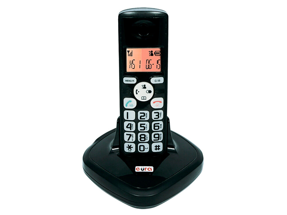 Unifon EURA CL-3602B do teledomofonu CL-3622 dwie funkcje telefon i domof bezprzewodowy dwustronna komunikacja z kaseta zewnetrzna komunikacja miedzy sluchawka i baza lacznosc cyfrowy kanal radiow pasmo DECT 1,88-1,90 GHz