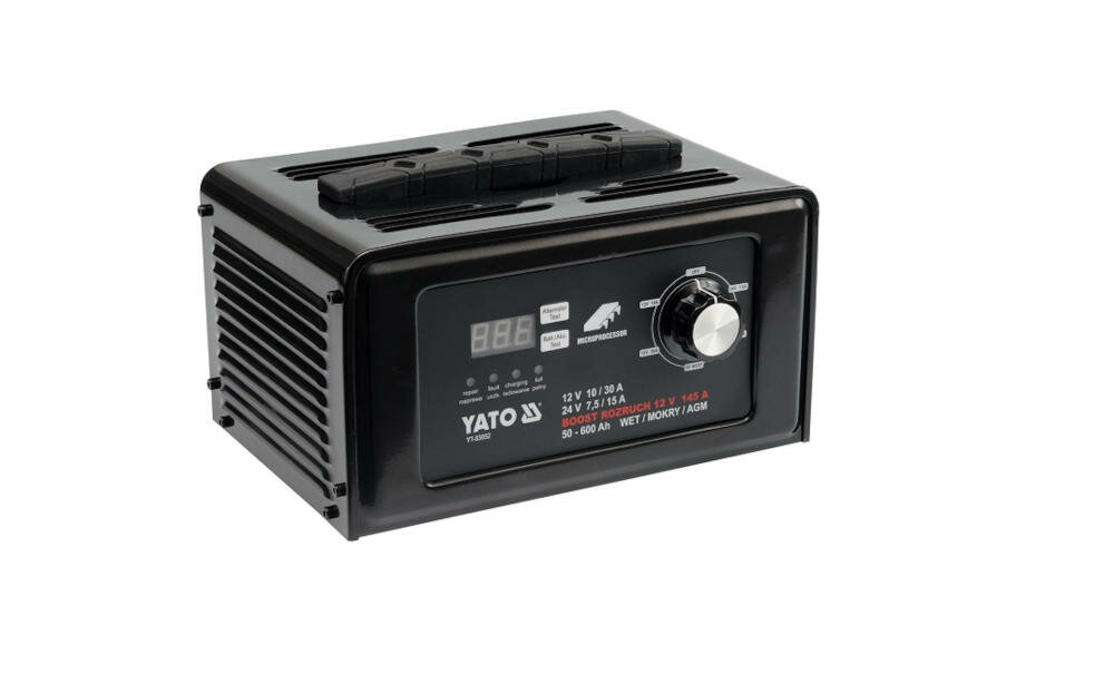 YATO YT-83052 urządzenie ładowanie akumulator regulacja prąd wspomaganie boost transformator bezpieczniki przeładowanie przepięcie tryby ładowanie