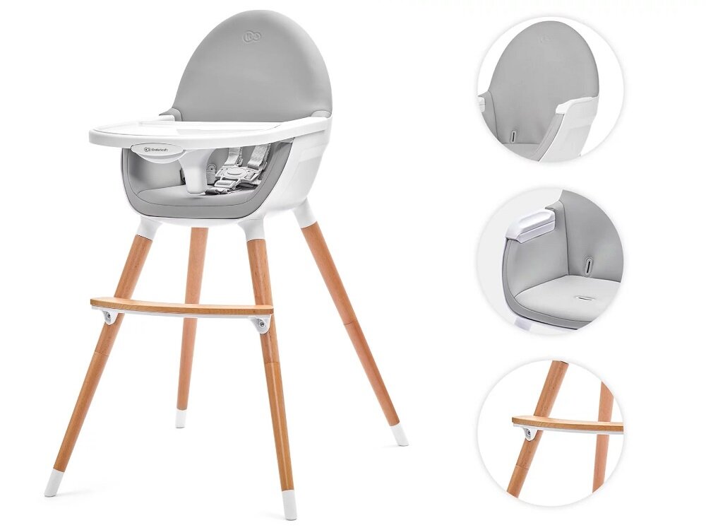 Krzesełko do karmienia KINDERKRAFT Fini Szary ergonomiczny design wygodne siedzisko wyprofilowane podparcie dla plecow swoboda bezpieczenstwo miekkie pikowane wykonczenie do siedzenia przy biurku