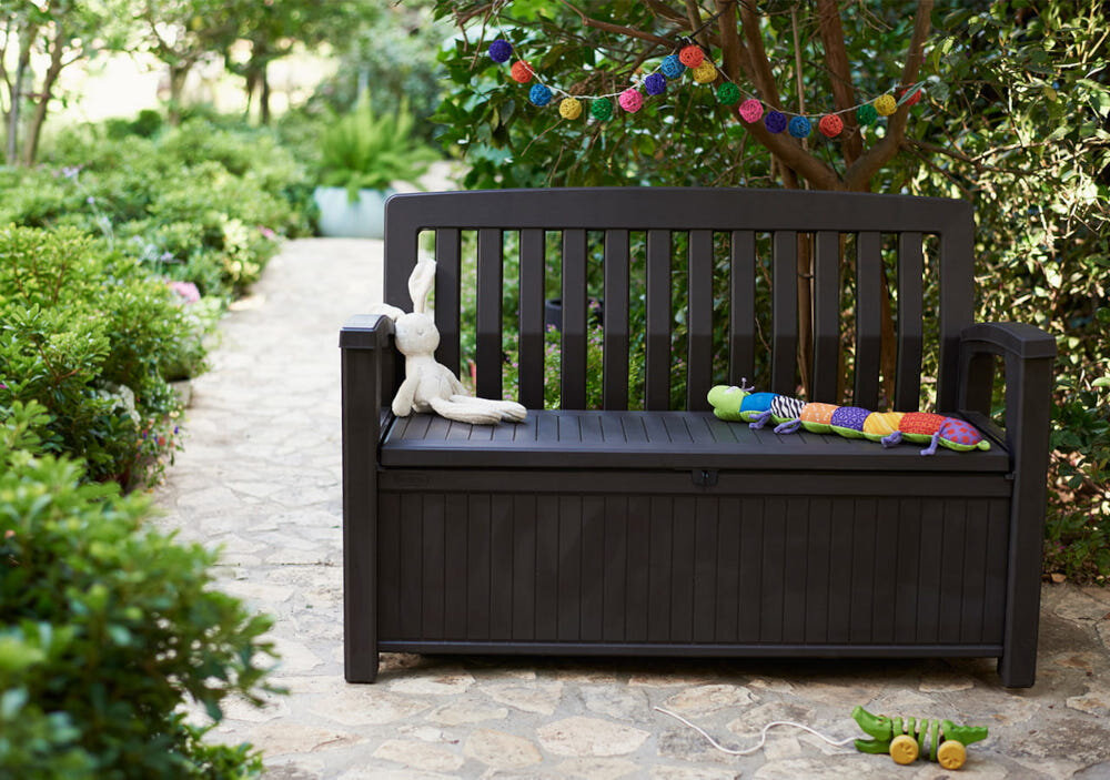 Ławka ogrodowa Patio Storage Bench Brązowy przyjemny releka komfortowy wypoczynek w kolorze brązowym