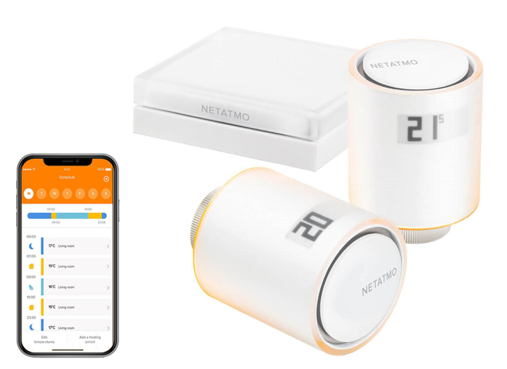 Głowice termostatyczne NETATMO Valves Set Wi-Fi sterowanie za pomocą głosu asystent Google Amazon Alexa na Android i iOS