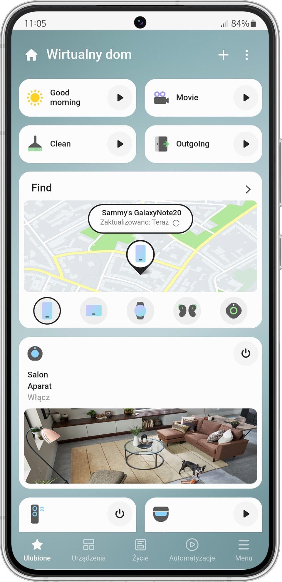 screen przedstawiający aplikację SmartThings