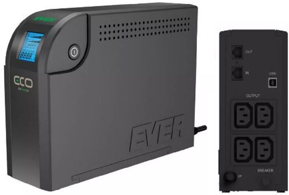 Zasilacz UPS EVER Eco 800 LCD - kompaktowy zasilacz 