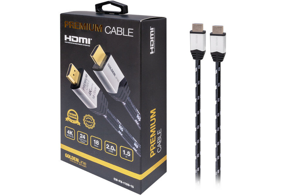 Kabel HDMI - HDMI GÖTZE & JENSEN GOLDEN LINE Premium CW-PH-1109-15 1.5 m wyglad koniec dlugosc
