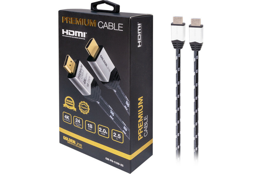 Kabel HDMI - HDMI GÖTZE & JENSEN GOLDEN LINE Premium CW-PH-1109-15 1.5 m wyglad koniec dlugosc