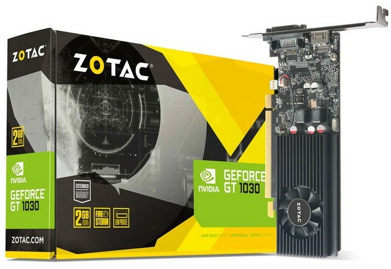Karta graficzna ZOTAC GeForce GT 1030 2GB - wygląd ogóglny 2 GB pamięć taktowanie 1648 MHz