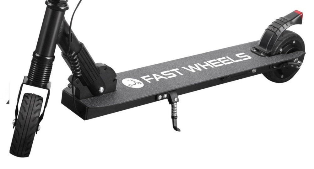 Hulajnoga elektryczna REBEL Fast Wheels Czarny pokład szeroki z antypoślizgową powłoką stabilność komfort składana stopka w centralnym punkcie ciężkości