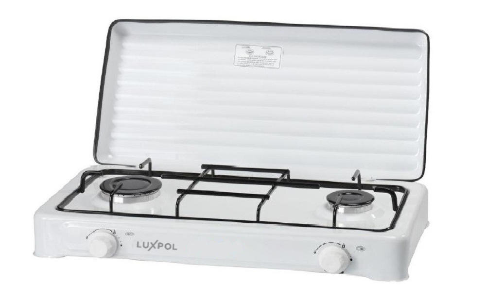 LUXPOL-K02S kuchenka dwa palniki gazowa gaz butla stal nierdzewna odporna wysokie temperatury łatwe czyszczenie