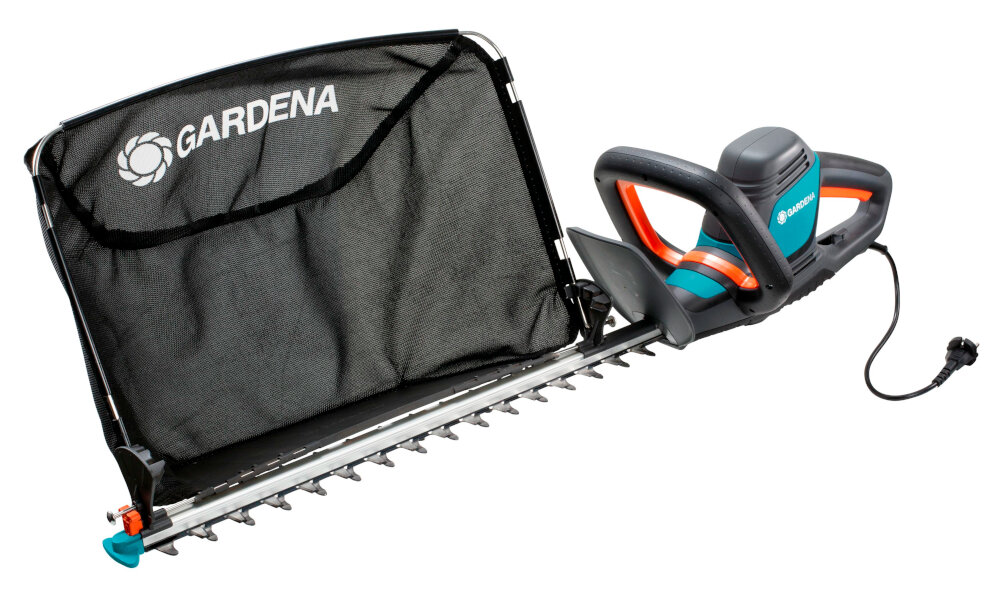 Nożyce do żywopłotu GARDENA ComfortCut 600-55 9834-20 elektryczne mozliwosc poszerzenia o dodatkowe akcesoria worek na odpadki oszczednosc czasu